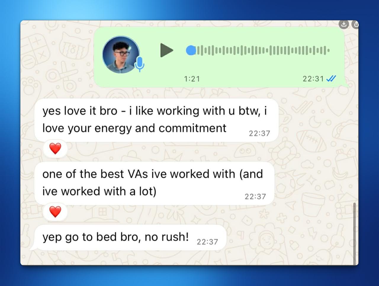 Anonymized client testimonial saying Mike is one of the best VAs they have worked with