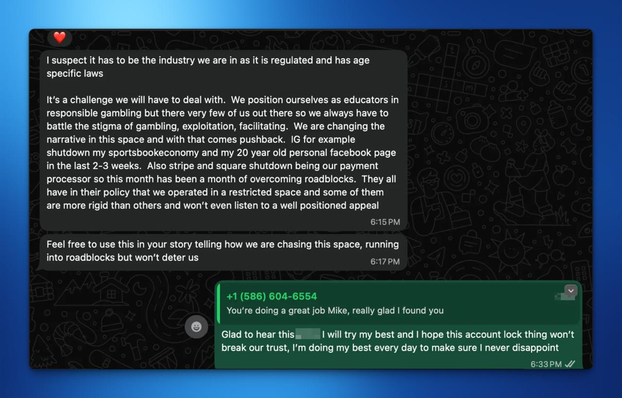 Anonymized client message saying Mike is doing a great job