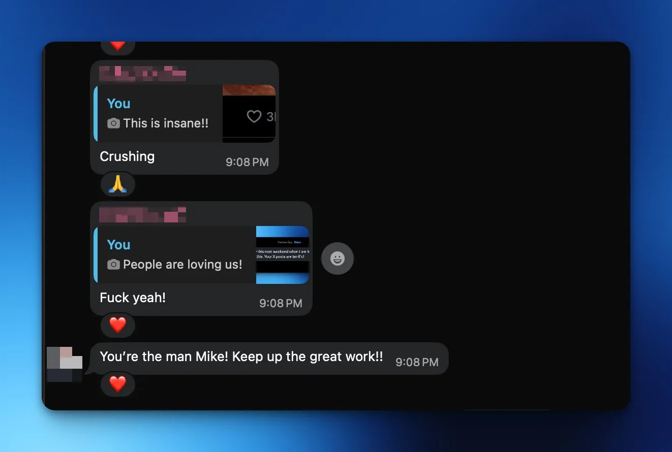 Blurred Client CB communication screenshot reacting to the results